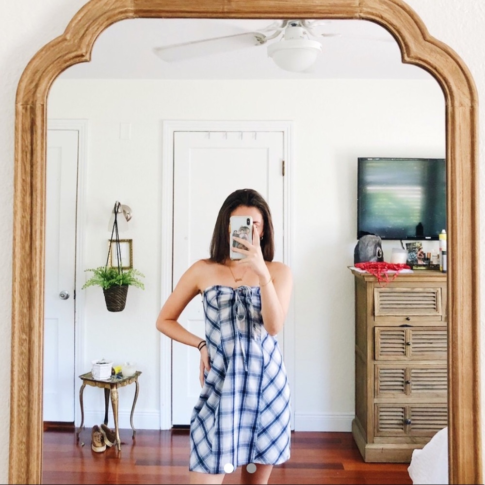 Some Days Lovin’ Plaid Blue Strapless Mini Dress